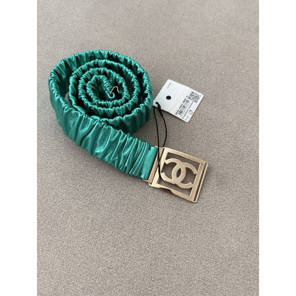 Chanel Metallic Turquoise Belt SZ 95 - Picture 2 of 7